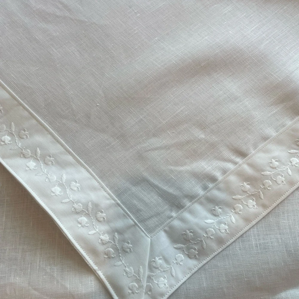 Elegant White Linen baby blanket with antique lace
